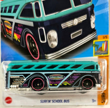 Load image into Gallery viewer, Hot Wheels Turquoise/Dark Blue Surfin School Bus 2023
